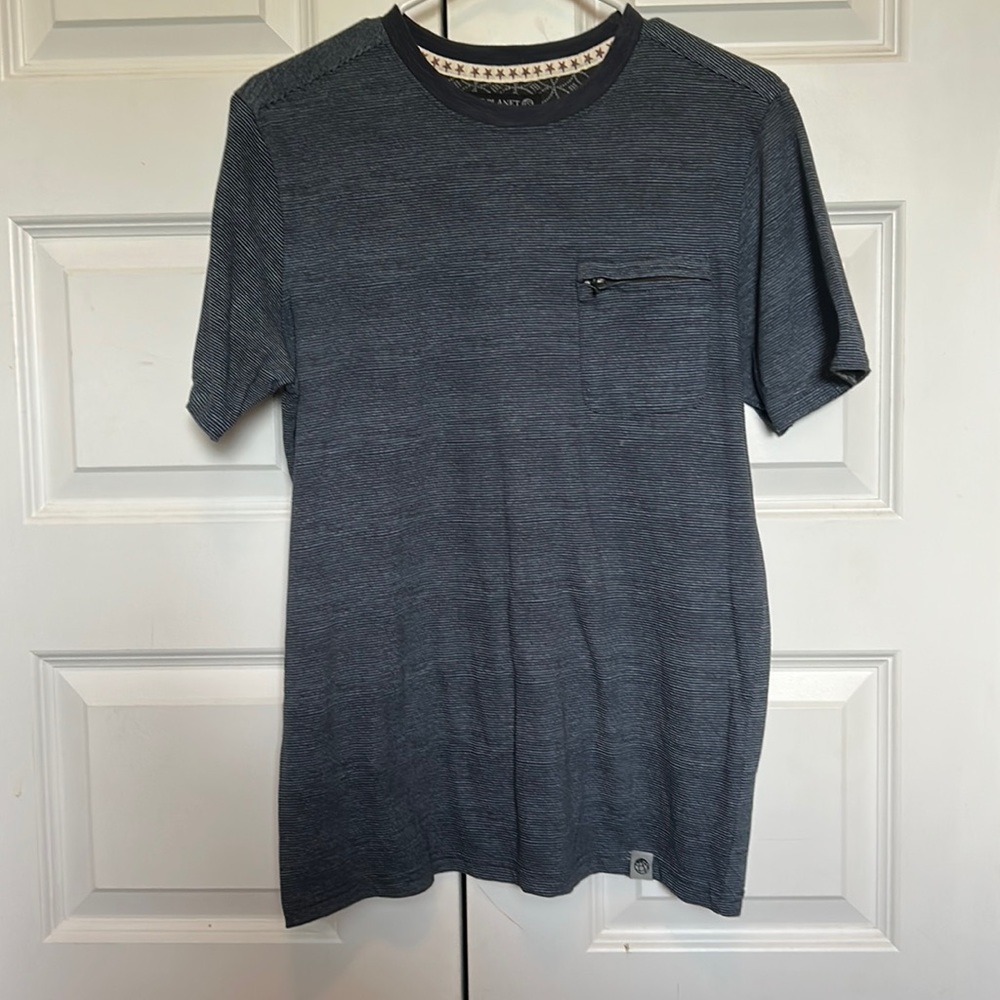 Striped blue men’s t-shirt with zipper in the front